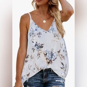 TECREW 🟣 GUC Size XL Boho Floral V Neck Spaghetti Straps Tank Top